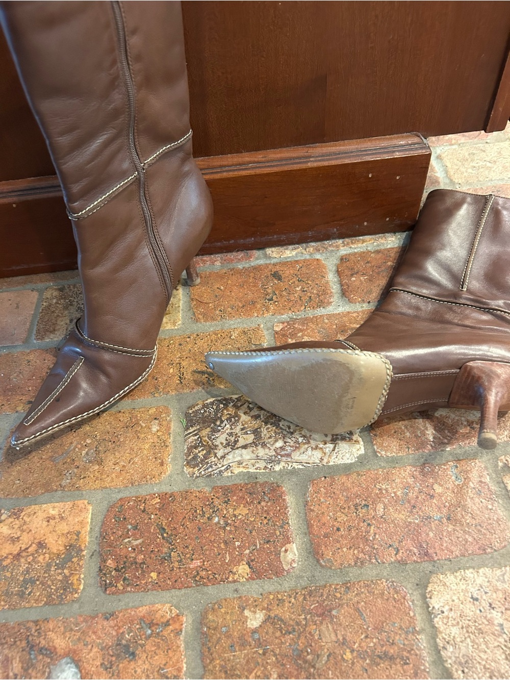 Luichiny Chocolate Brown Pointed-Toe Mid-Calf Heeled Boots - Picture 3 of 4